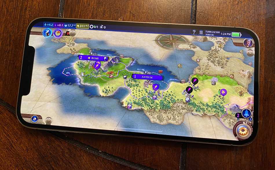 Civilization VI running on an iPhone 12 Pro Max